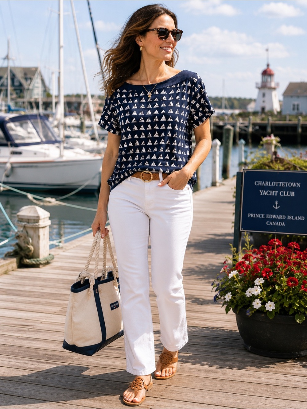 Tommy Hilfiger Sailboat Print Boat Neck Top XL‎ Nautical Cotton Modal